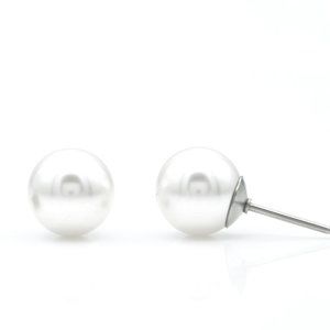 White Swarovski Pearl Earrings | 8mm White Pearl Studs | Round Pearl Earrings